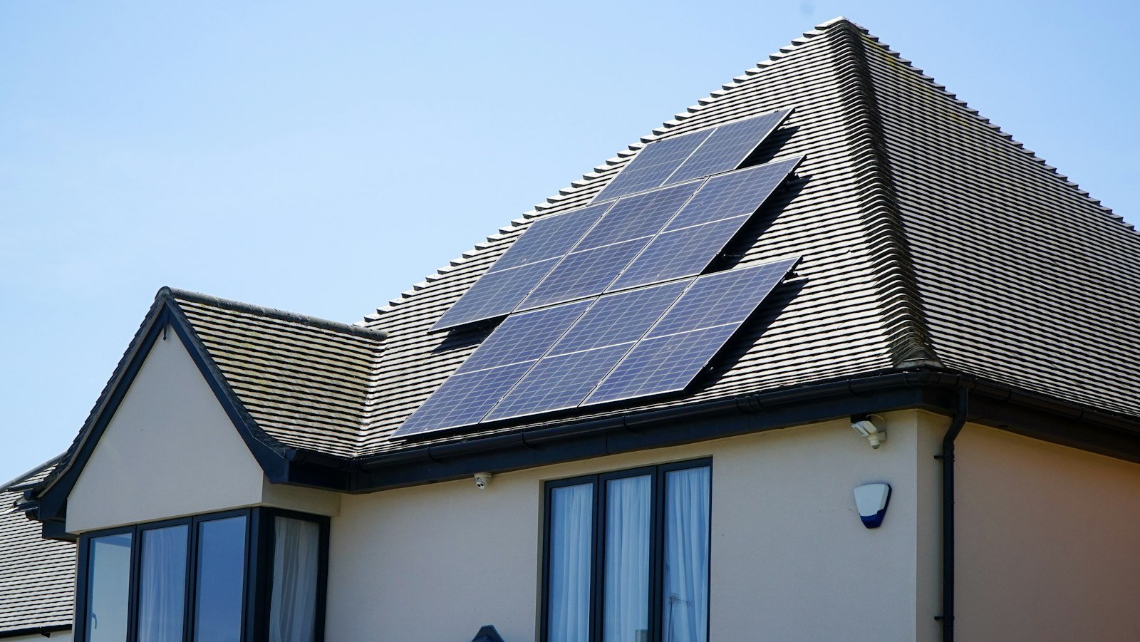 Rooftop solar panels on a family home
