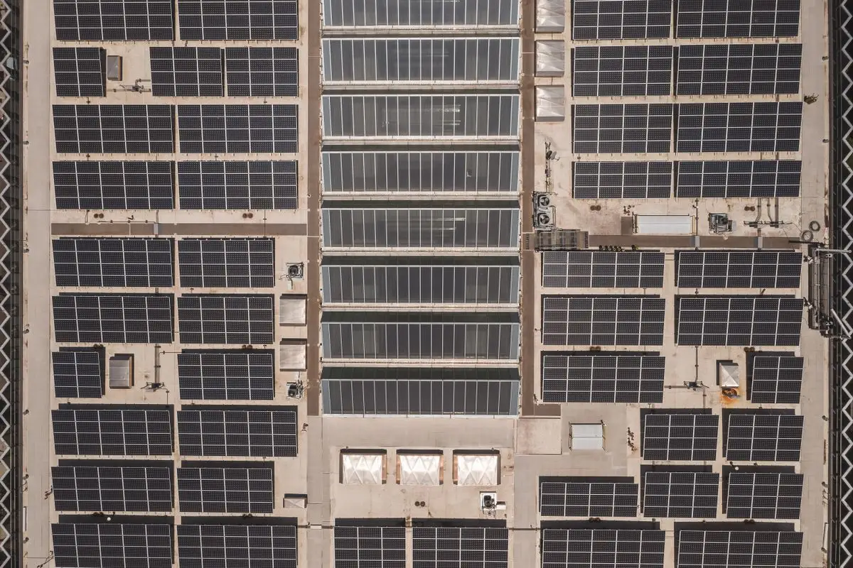 Aerial view of solar panels on a house rooftop - n-type vs mono perc